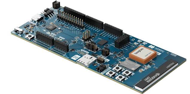 Nordic nRF9161 cellular IoT development board used for LTE-M and NB-IoT embedded system development